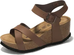 Project Cloud Genuine Leather Wedge Sandals for Women 2025 - Womens Sandals & Wedges with Memory Foam Insole & Cork Footbed - Platform Wedges Women Footwear (Cabana)