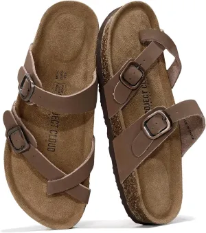 Project Cloud Genuine Leather Womens Sandals - Comfortable Cork Footbed Slides with Memory Foam Beach Essential Summer Sandals For Women 2025 (Lian)