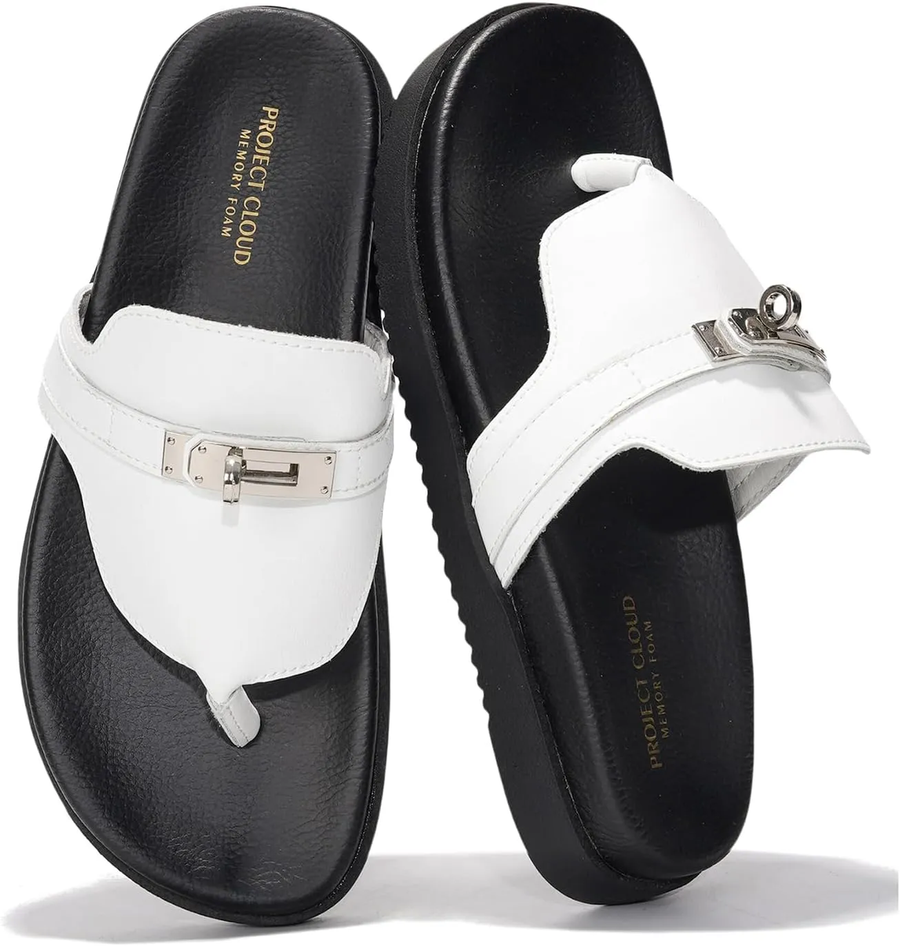 Project Cloud Genuine Leather Womens Sandals - Memory Foam Summer Sandals for Women 2025 - Slip on Slides for Women, Non Slip Womens Slides (Vita)