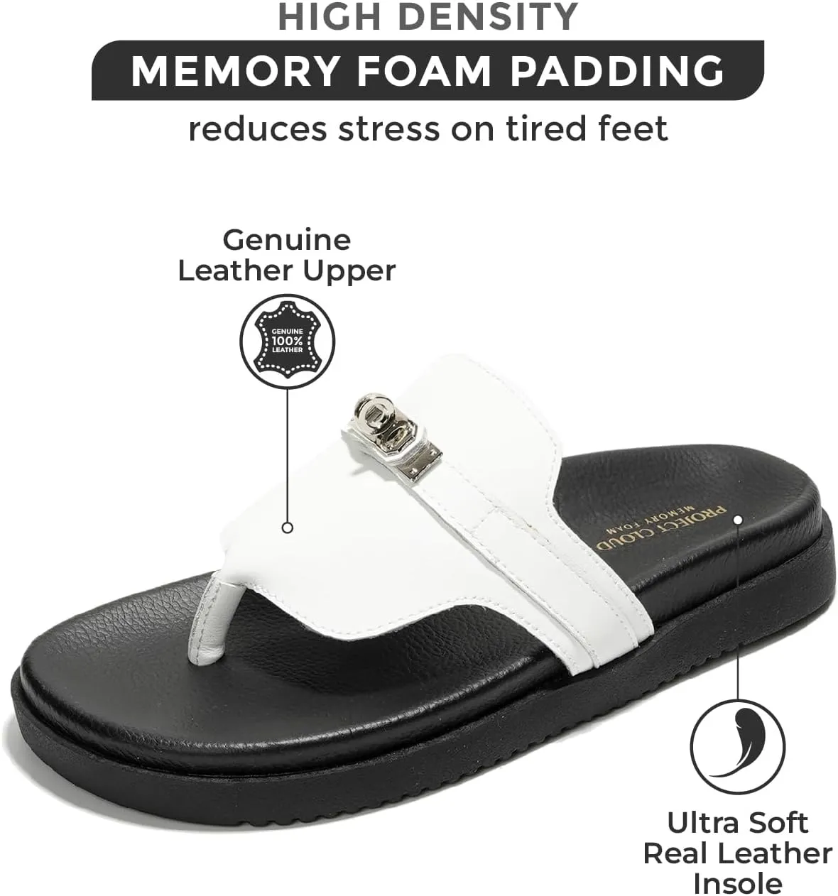 Project Cloud Genuine Leather Womens Sandals - Memory Foam Summer Sandals for Women 2025 - Slip on Slides for Women, Non Slip Womens Slides (Vita)
