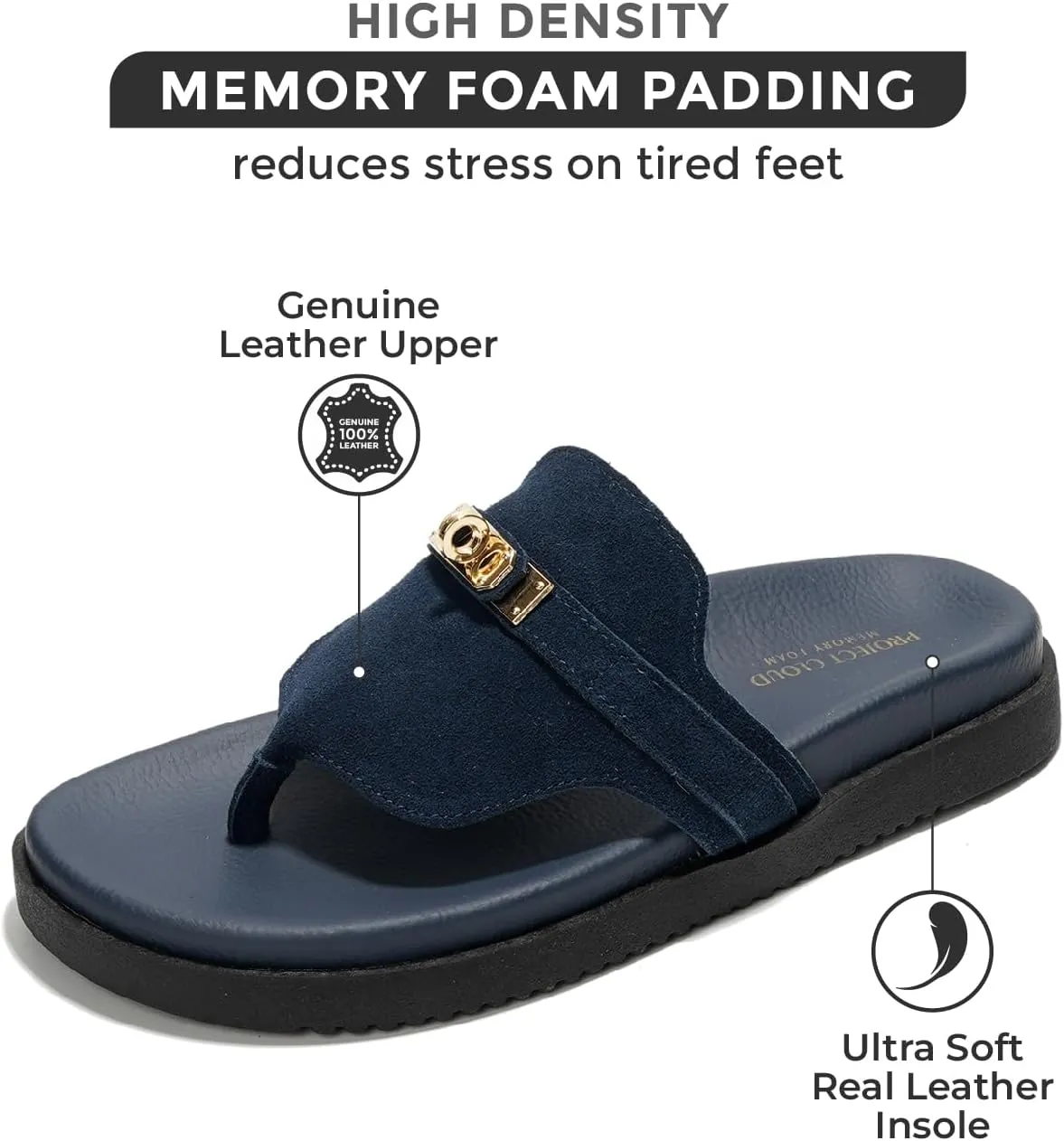 Project Cloud Genuine Leather Womens Sandals - Memory Foam Summer Sandals for Women 2025 - Slip on Slides for Women, Non Slip Womens Slides (Vita)