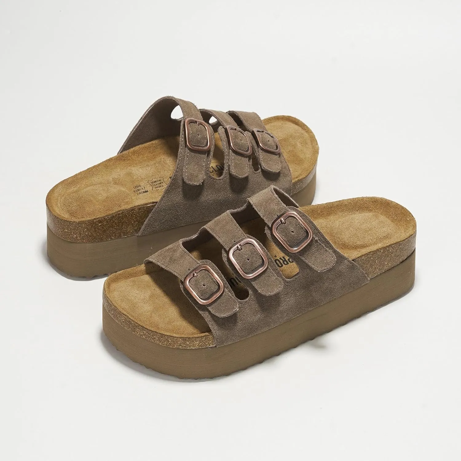 Project Cloud Genuine Suede Womens Sandals - Comfortable Wedges & Platform Sandals for Women with Memory Foam Insole - Non-Slip 3-Strap Wedge for Women Footwear (Dyan)