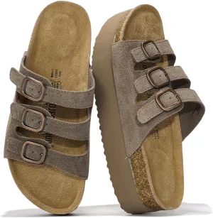 Project Cloud Genuine Suede Womens Sandals - Comfortable Wedges & Platform Sandals for Women with Memory Foam Insole - Non-Slip 3-Strap Wedge for Women Footwear (Dyan)