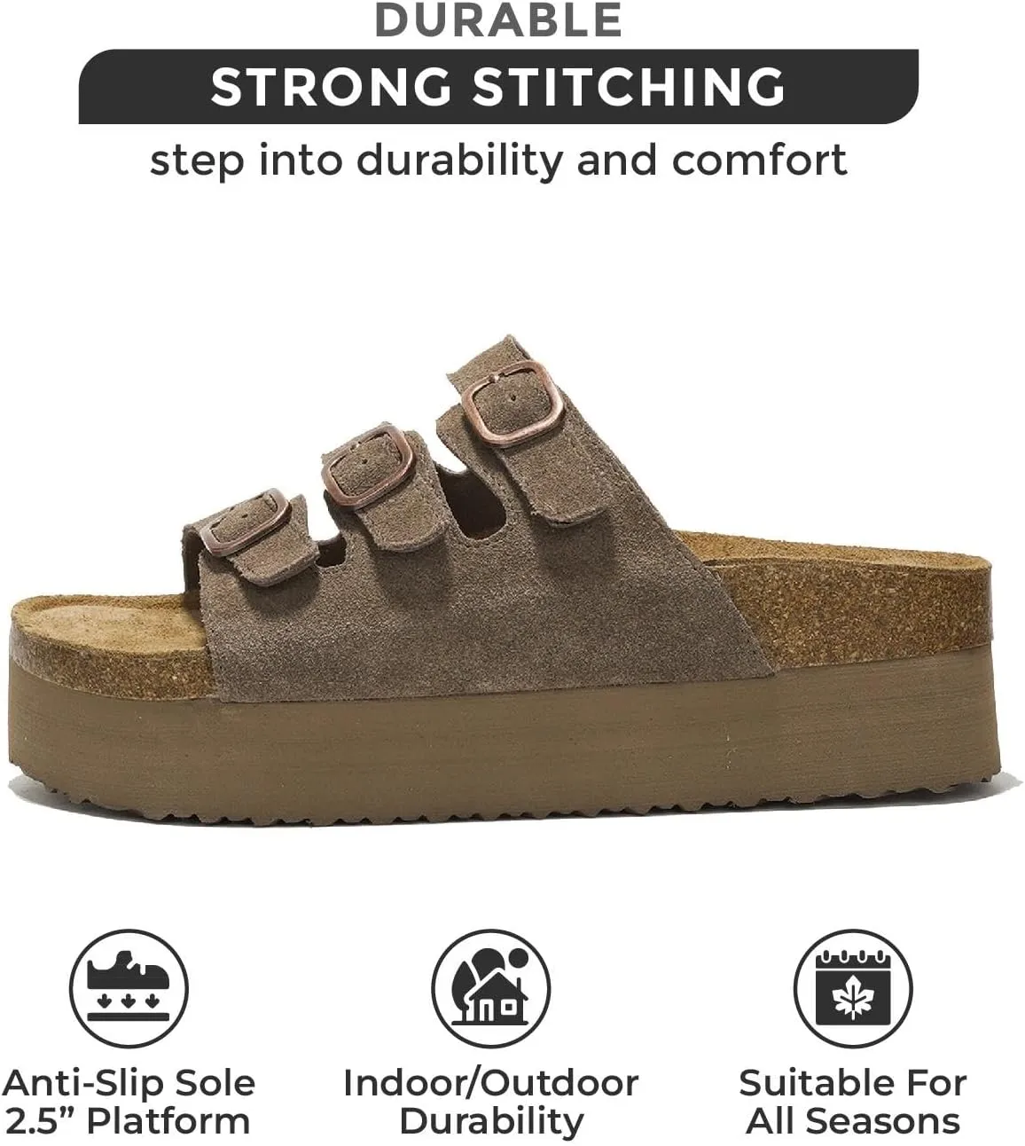 Project Cloud Genuine Suede Womens Sandals - Comfortable Wedges & Platform Sandals for Women with Memory Foam Insole - Non-Slip 3-Strap Wedge for Women Footwear (Dyan)