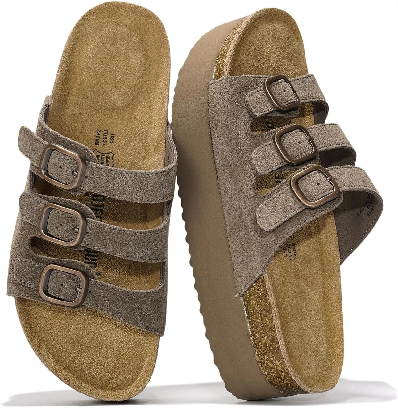 Project Cloud Genuine Suede Womens Sandals - Comfortable Wedges & Platform Sandals for Women with Memory Foam Insole - Non-Slip 3-Strap Wedge for Women Footwear (Dyan)