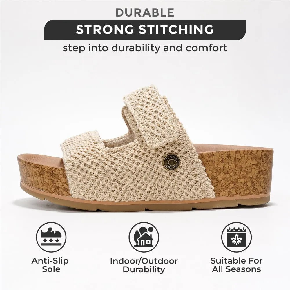 Project Cloud Platform Sandals Women Footwear - Genuine Leather Beach Summer Wedges with Comfortable Memory Foam Insole - Non Slip & Lightweight Wedge Sandals for Women 2025 (Pismo)