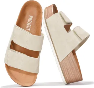 Project Cloud Platform Sandals Women Footwear - Genuine Leather Beach Summer Wedges with Comfortable Memory Foam Insole - Non Slip & Lightweight Wedge Sandals for Women 2025 (Pismo)