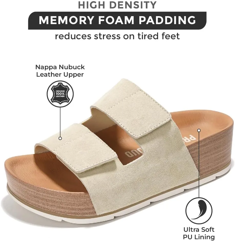 Project Cloud Platform Sandals Women Footwear - Genuine Leather Beach Summer Wedges with Comfortable Memory Foam Insole - Non Slip & Lightweight Wedge Sandals for Women 2025 (Pismo)