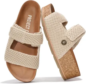 Project Cloud Platform Sandals Women Footwear - Genuine Leather Beach Summer Wedges with Comfortable Memory Foam Insole - Non Slip & Lightweight Wedge Sandals for Women 2025 (Pismo)