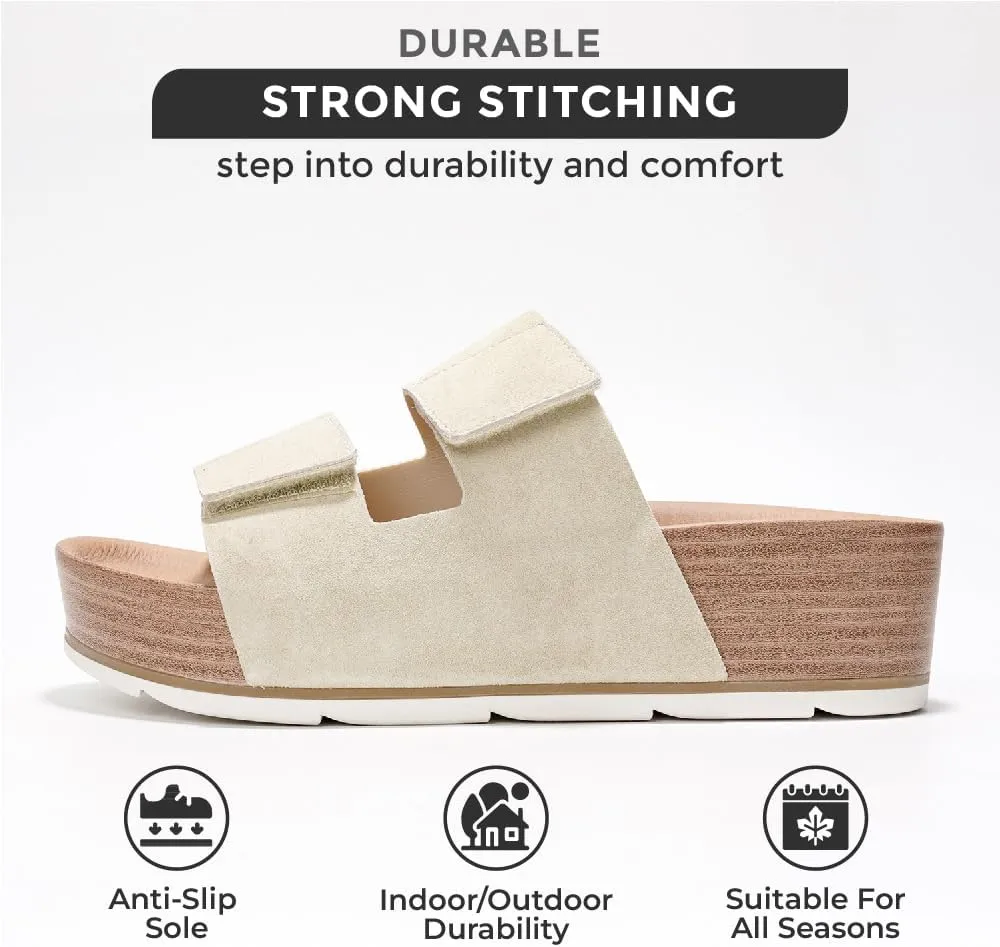 Project Cloud Platform Sandals Women Footwear - Genuine Leather Beach Summer Wedges with Comfortable Memory Foam Insole - Non Slip & Lightweight Wedge Sandals for Women 2025 (Pismo)
