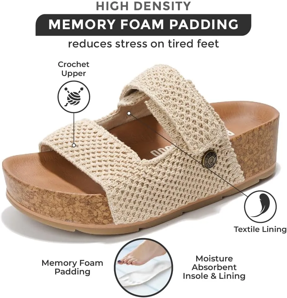 Project Cloud Platform Sandals Women Footwear - Genuine Leather Beach Summer Wedges with Comfortable Memory Foam Insole - Non Slip & Lightweight Wedge Sandals for Women 2025 (Pismo)