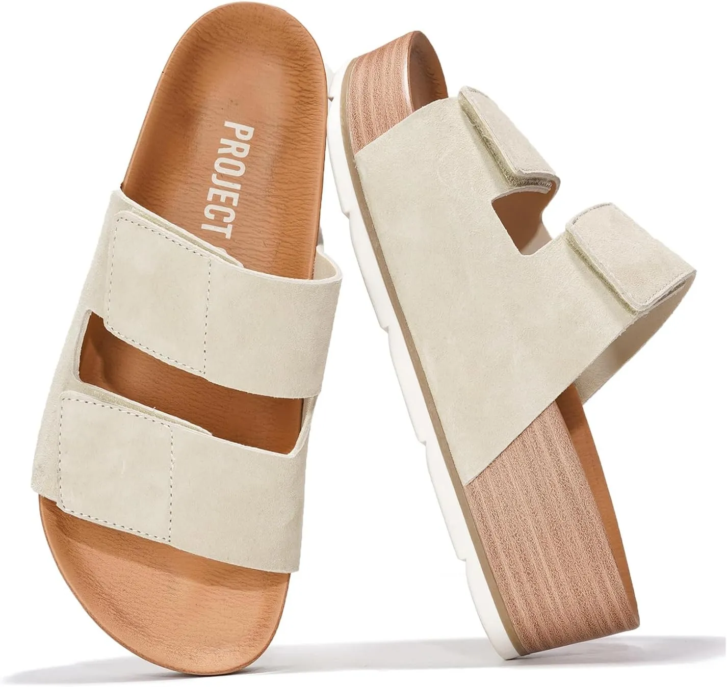 Project Cloud Platform Sandals Women Footwear - Genuine Leather Beach Summer Wedges with Comfortable Memory Foam Insole - Non Slip & Lightweight Wedge Sandals for Women 2025 (Pismo)