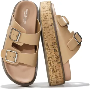 Project Cloud Platform Womens Sandals - Summer Womens Sandals with Memory Foam Insole Wedges - Stylish and Comfortable Women Footwear - Lightweight Women Wedges (Brisbane, Nude, 8)