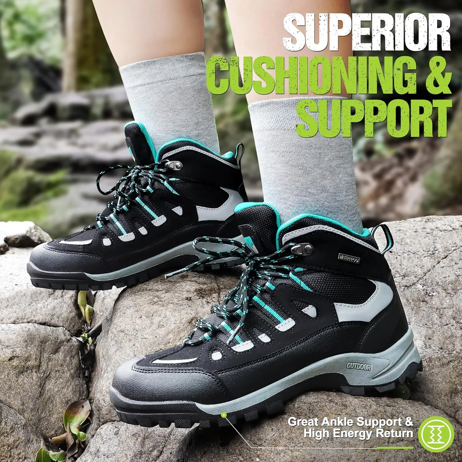 R CORD Hiking Boots Women Waterproof Ankle Support Womens Hiking Boots Backpacking Boots Breathable Non-slip Durable Hiking Boots for Outdoors
