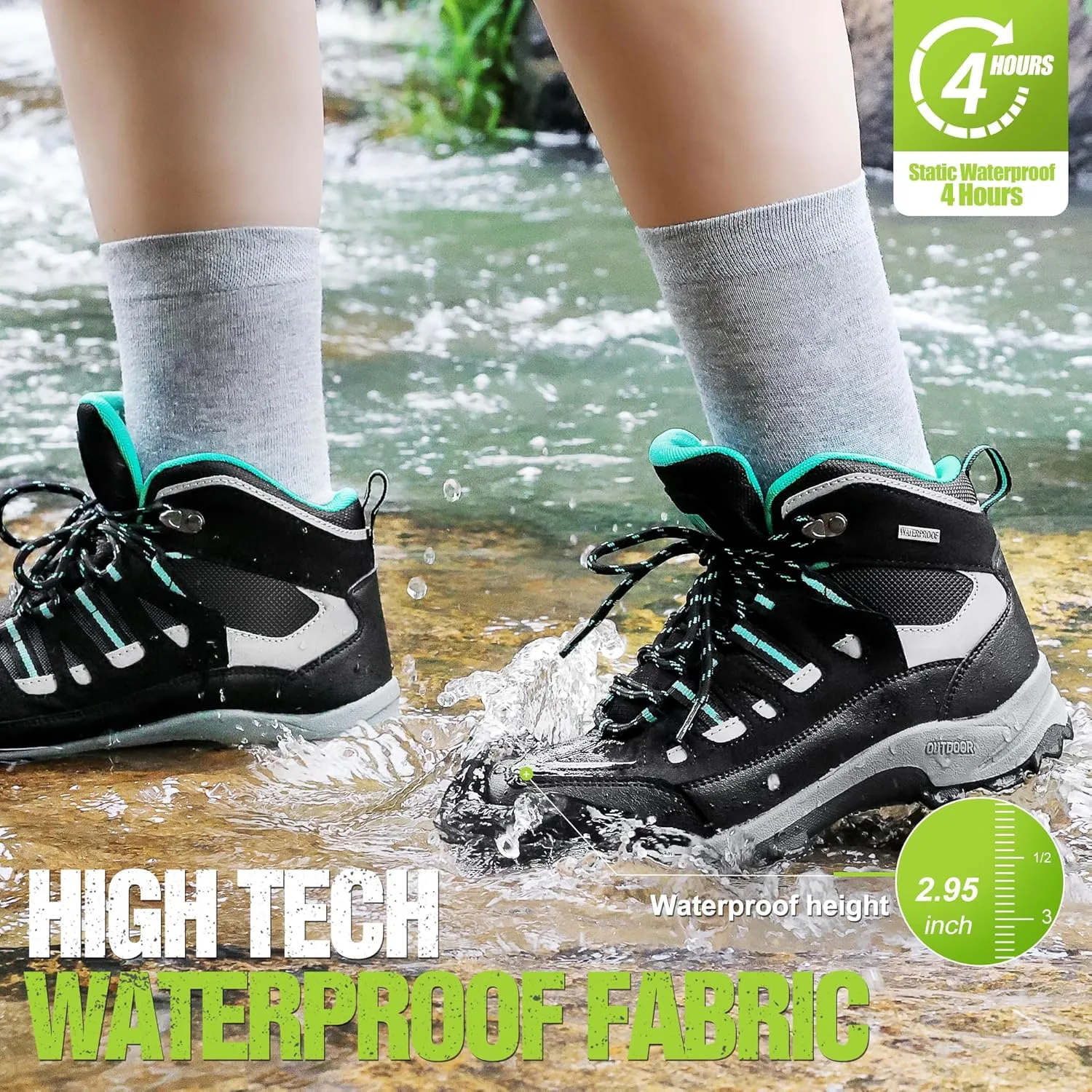 R CORD Hiking Boots Women Waterproof Ankle Support Womens Hiking Boots Backpacking Boots Breathable Non-slip Durable Hiking Boots for Outdoors