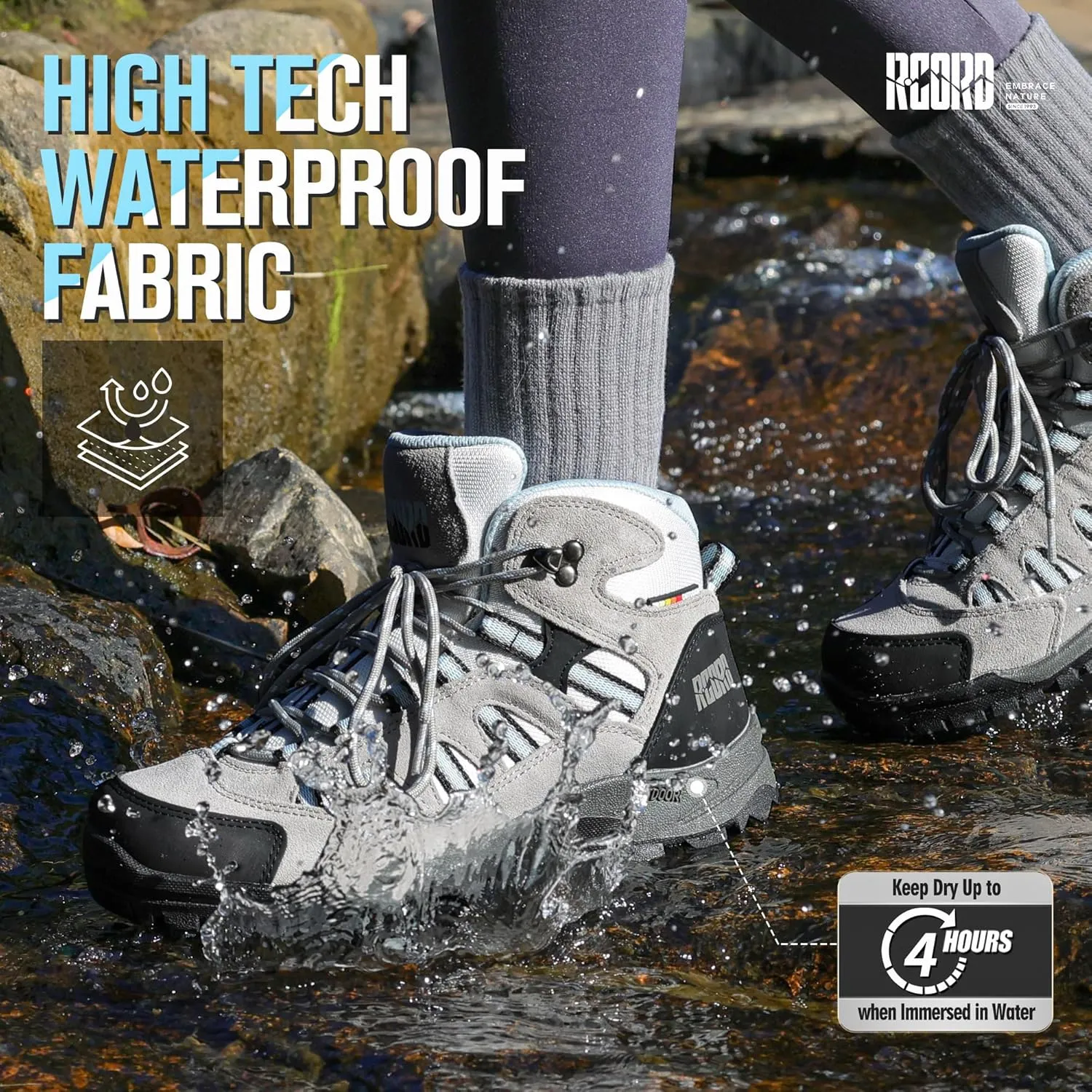 R CORD Hiking Boots Women Waterproof Non-Slip Womens Hiking Shoes Comfortable Outdoor Womens Hiking Boots Walking Boots Hiking Shoes Women