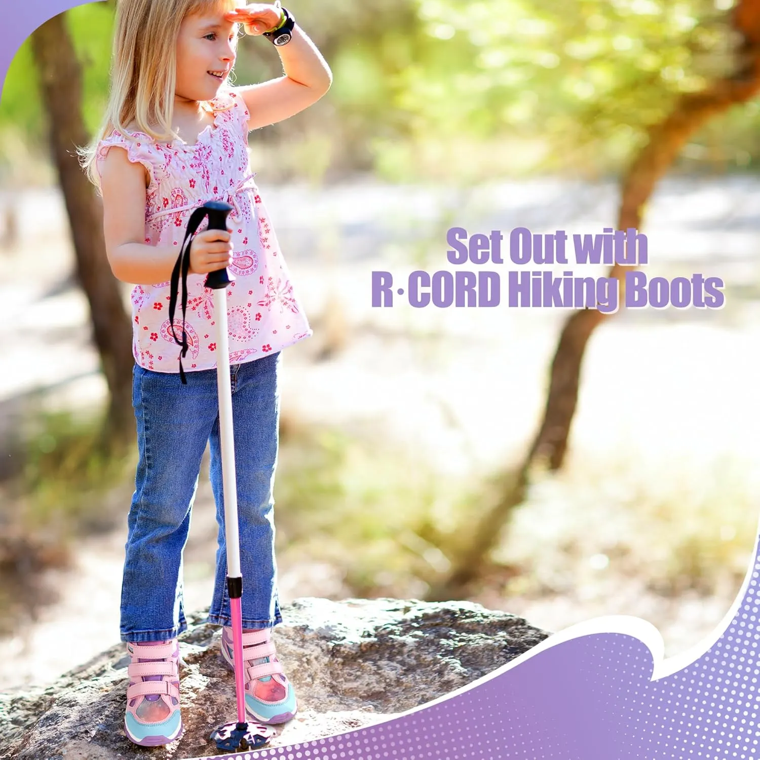 R CORD Kids Hiking Boots Girls Hiking Boots Waterproof Non-Slip for Outdoor Lace-Up Closure Durable TPR Traction Outsole Kids Hiking Shoes