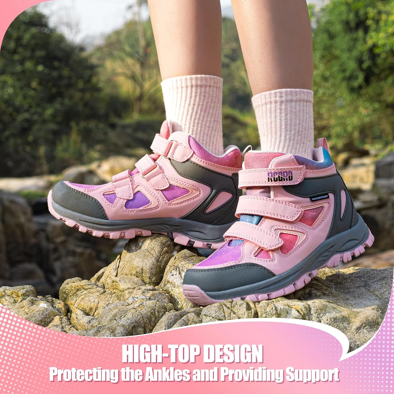 R CORD Kids Hiking Boots Girls Hiking Boots Waterproof Non-Slip for Outdoor Lace-Up Closure Durable TPR Traction Outsole Kids Hiking Shoes