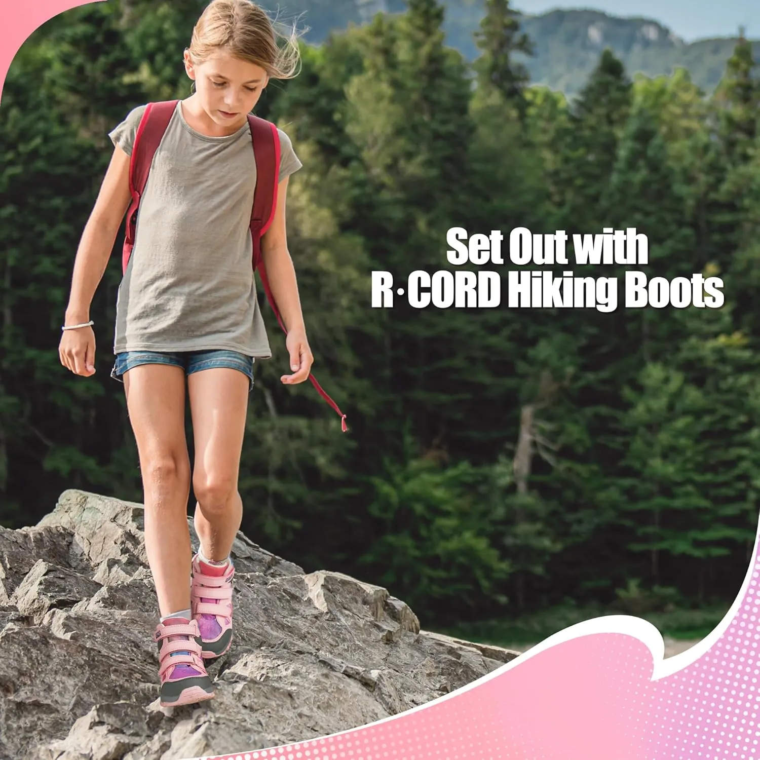 R CORD Kids Hiking Boots Girls Hiking Boots Waterproof Non-Slip for Outdoor Lace-Up Closure Durable TPR Traction Outsole Kids Hiking Shoes