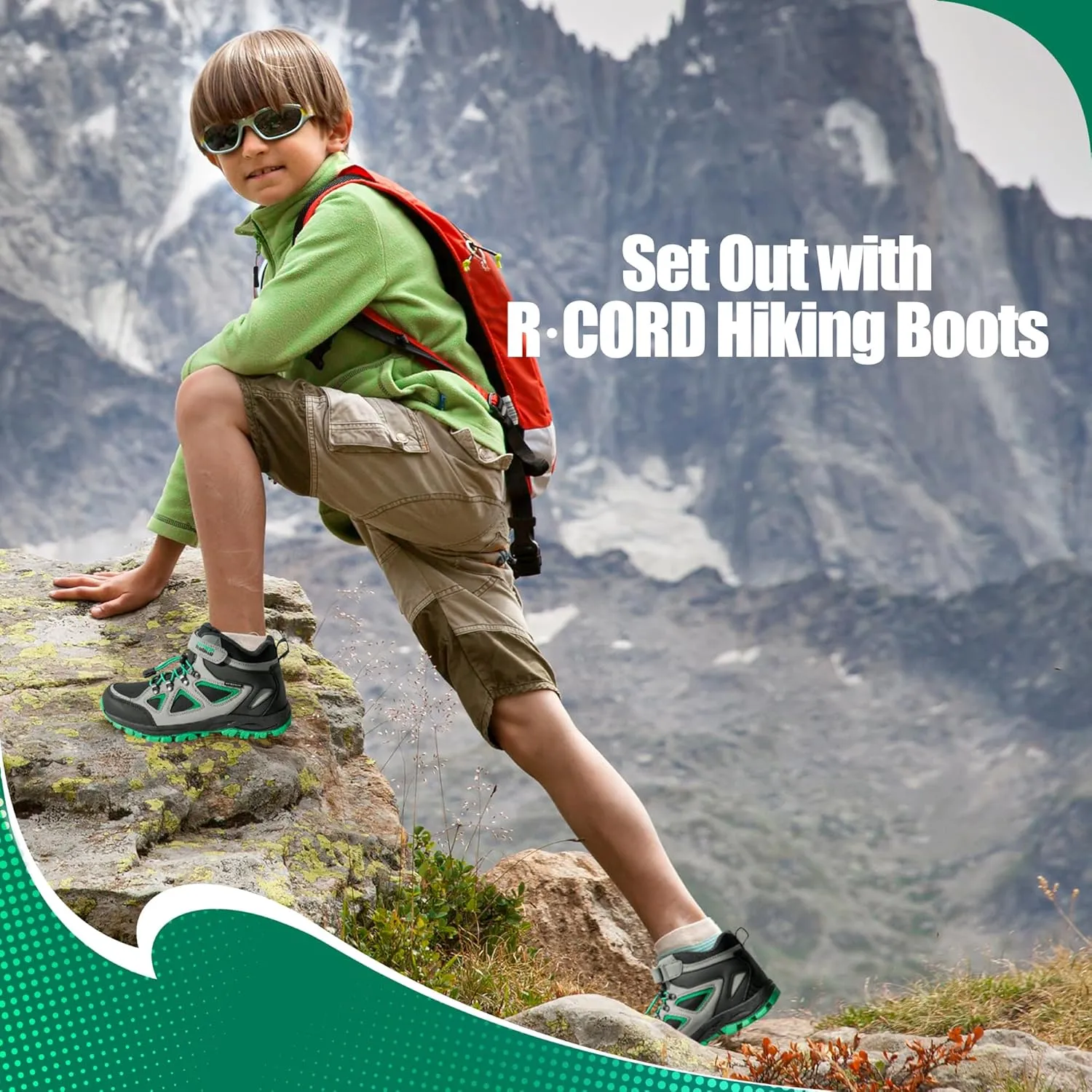 R CORD Kids Hiking Boots Waterproof & Breathable, Durable TPR Traction Outsole, Anti-Skid, Athletic Drawstring Closure, Unisex, Purple, Little Kid, Hiking, Sports
