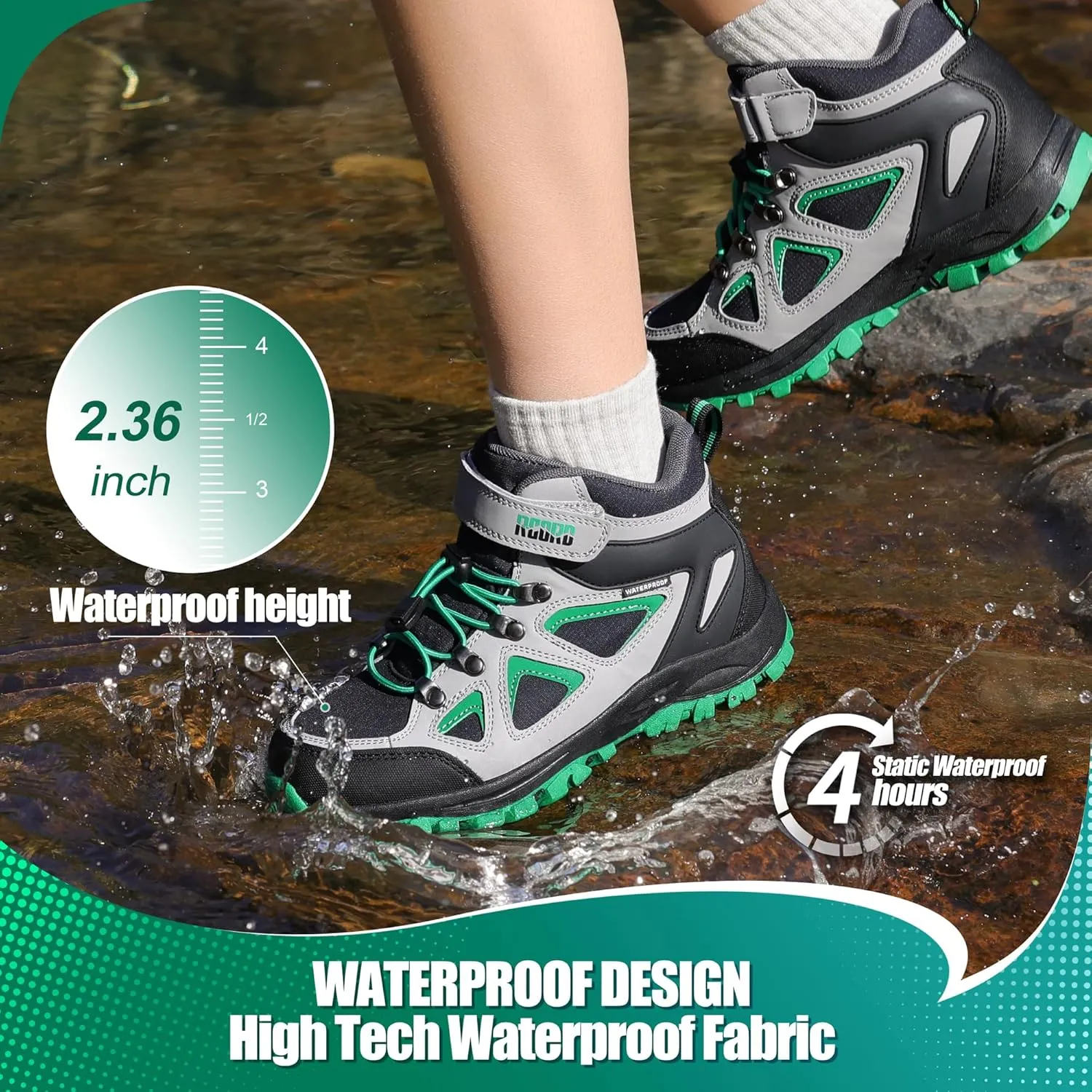 R CORD Kids Hiking Boots Waterproof & Breathable, Durable TPR Traction Outsole, Anti-Skid, Athletic Drawstring Closure, Unisex, Purple, Little Kid, Hiking, Sports