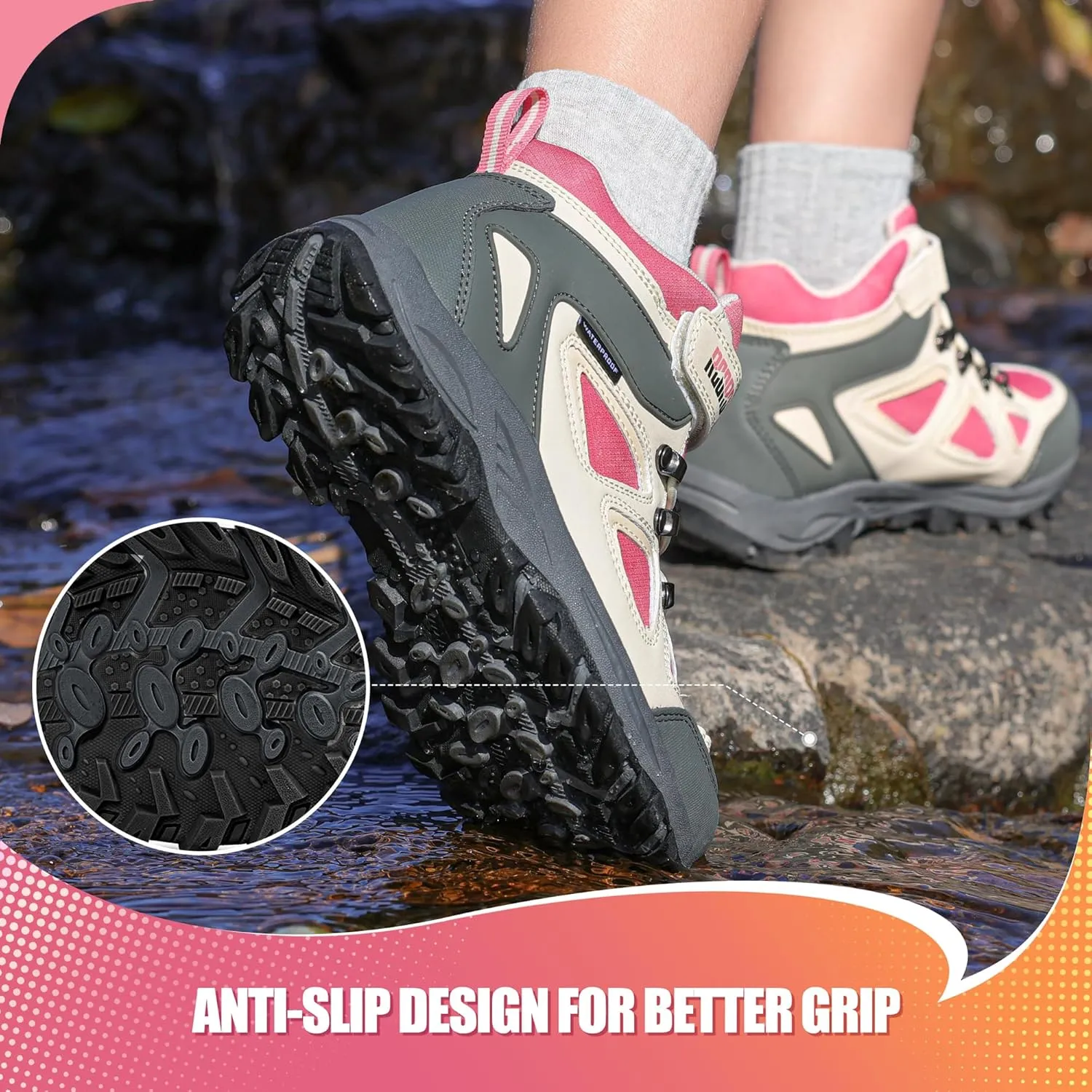 R CORD Kids Hiking Boots Waterproof & Breathable, Durable TPR Traction Outsole, Anti-Skid, Athletic Drawstring Closure, Unisex, Purple, Little Kid, Hiking, Sports