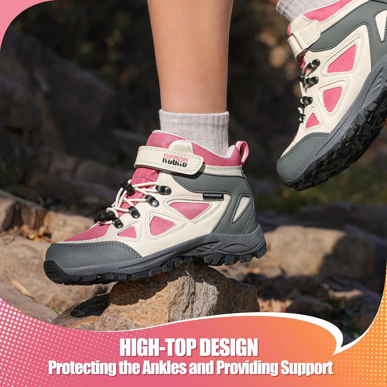 R CORD Kids Hiking Boots Waterproof & Breathable, Durable TPR Traction Outsole, Anti-Skid, Athletic Drawstring Closure, Unisex, Purple, Little Kid, Hiking, Sports