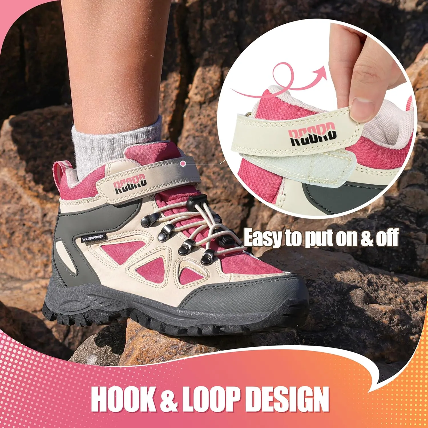 R CORD Kids Hiking Boots Waterproof & Breathable, Durable TPR Traction Outsole, Anti-Skid, Athletic Drawstring Closure, Unisex, Purple, Little Kid, Hiking, Sports