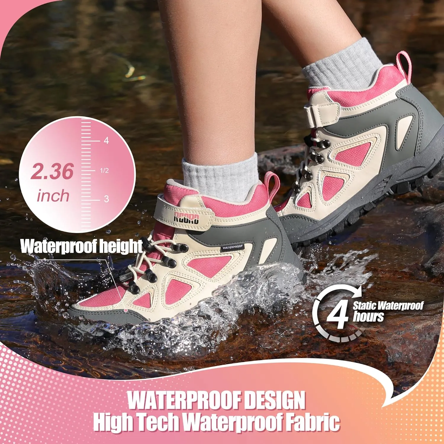 R CORD Kids Hiking Boots Waterproof & Breathable, Durable TPR Traction Outsole, Anti-Skid, Athletic Drawstring Closure, Unisex, Purple, Little Kid, Hiking, Sports