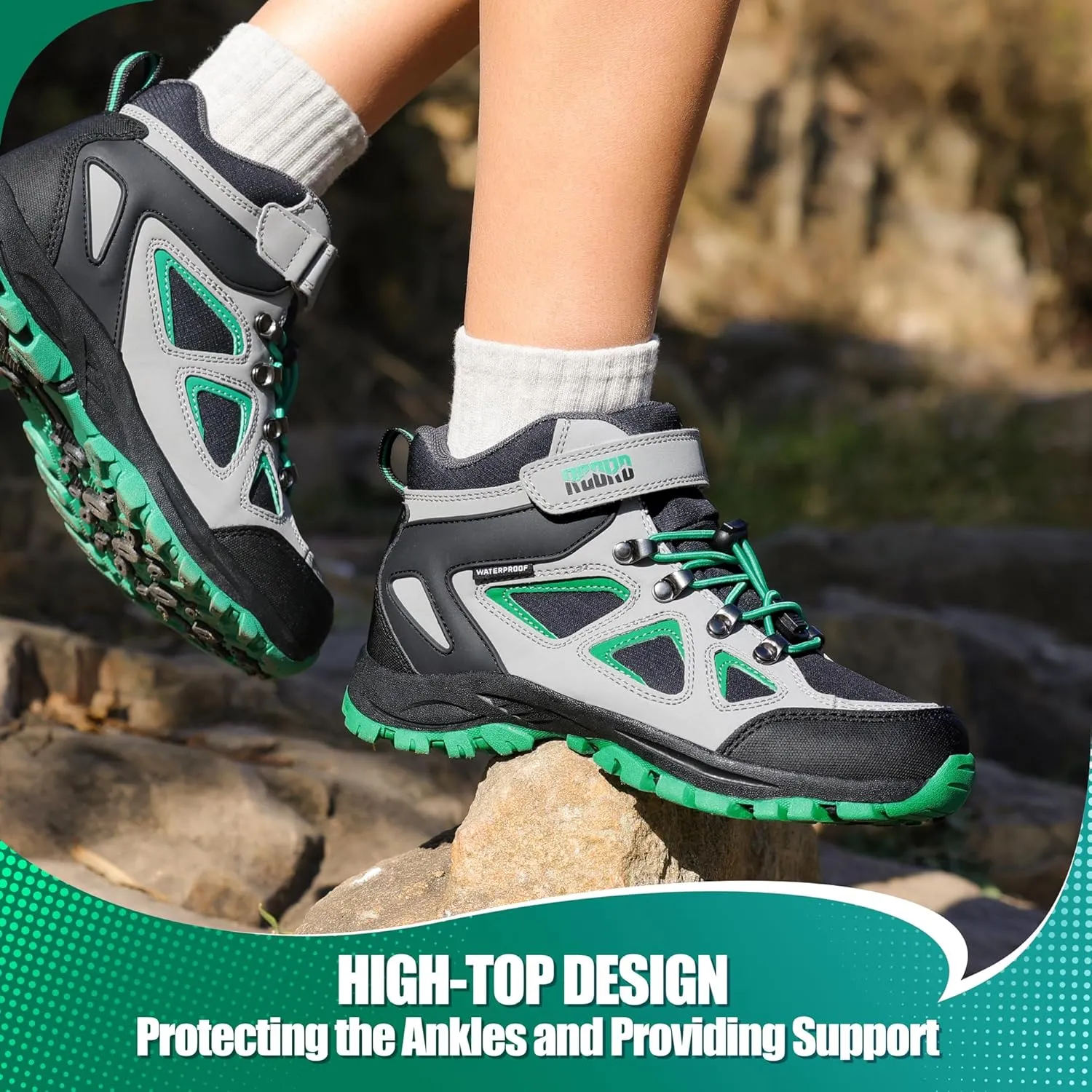 R CORD Kids Hiking Boots Waterproof & Breathable, Durable TPR Traction Outsole, Anti-Skid, Athletic Drawstring Closure, Unisex, Purple, Little Kid, Hiking, Sports