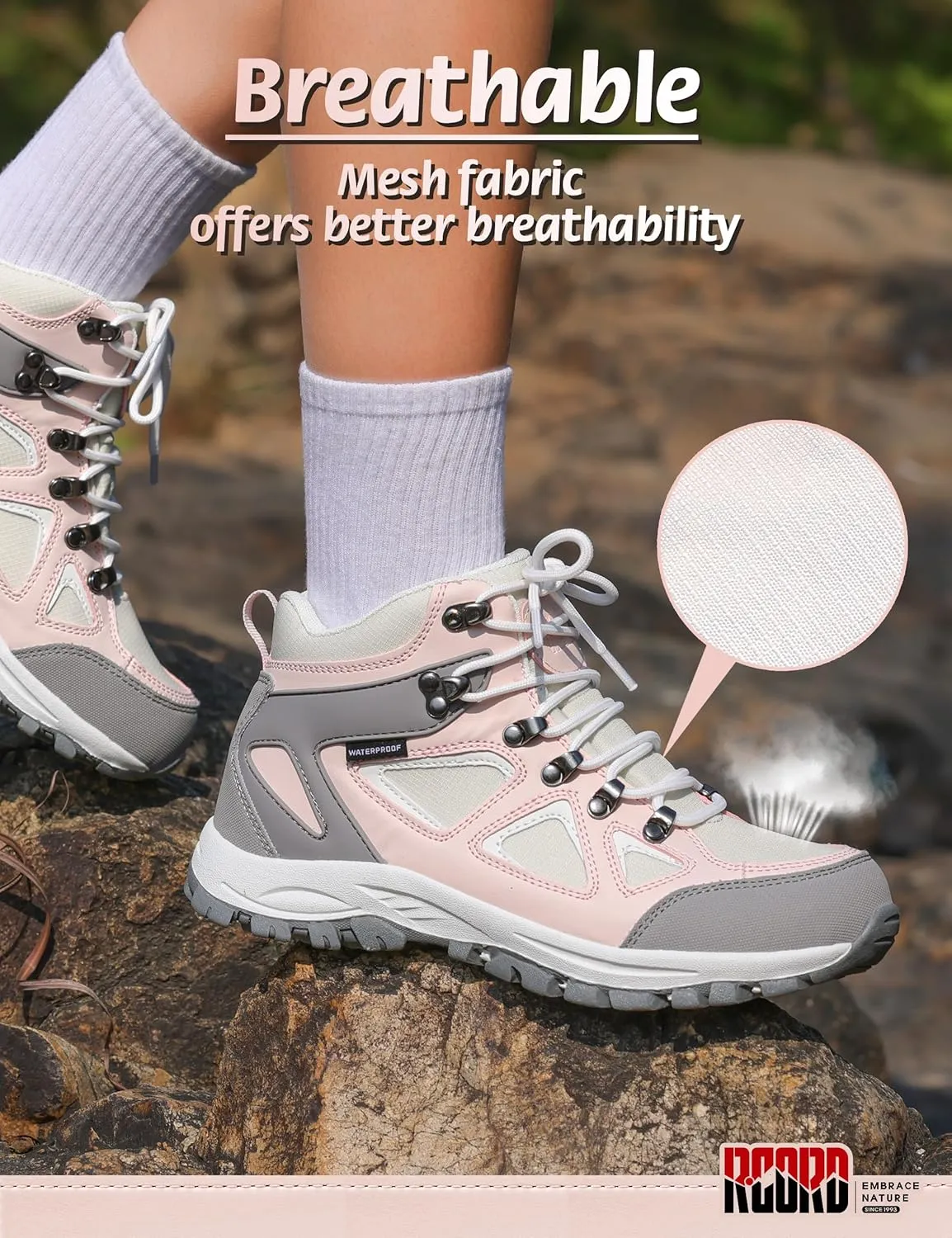 R CORD Kids Hiking Boots Waterproof Durable TPR Traction Outsole Anti-Skid Athletic Lace Up Hiking Shoes for Outdoor Adventure