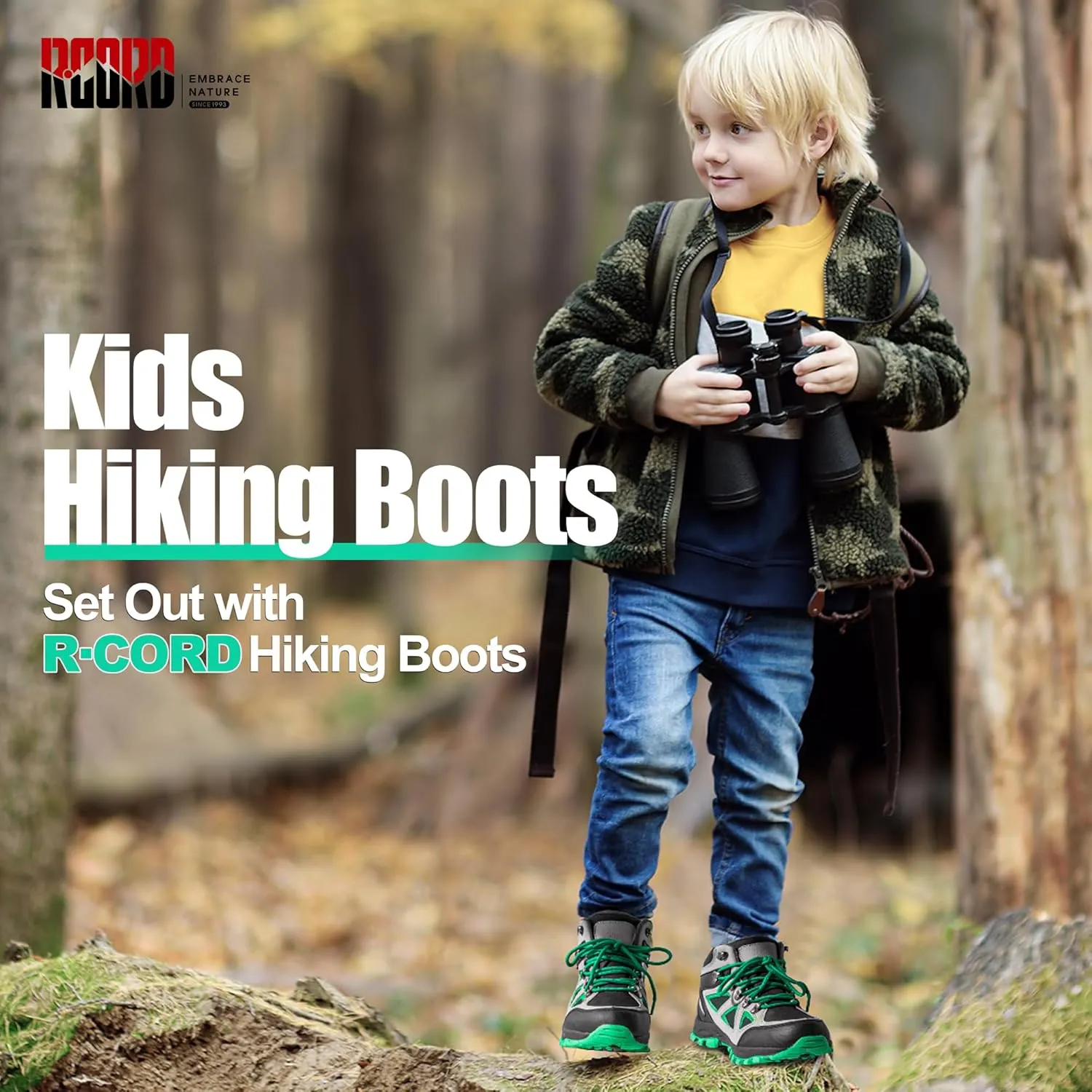 R CORD Kids Hiking Boots Waterproof Durable TPR Traction Outsole Anti-Skid Athletic Lace Up Hiking Shoes for Outdoor Adventure