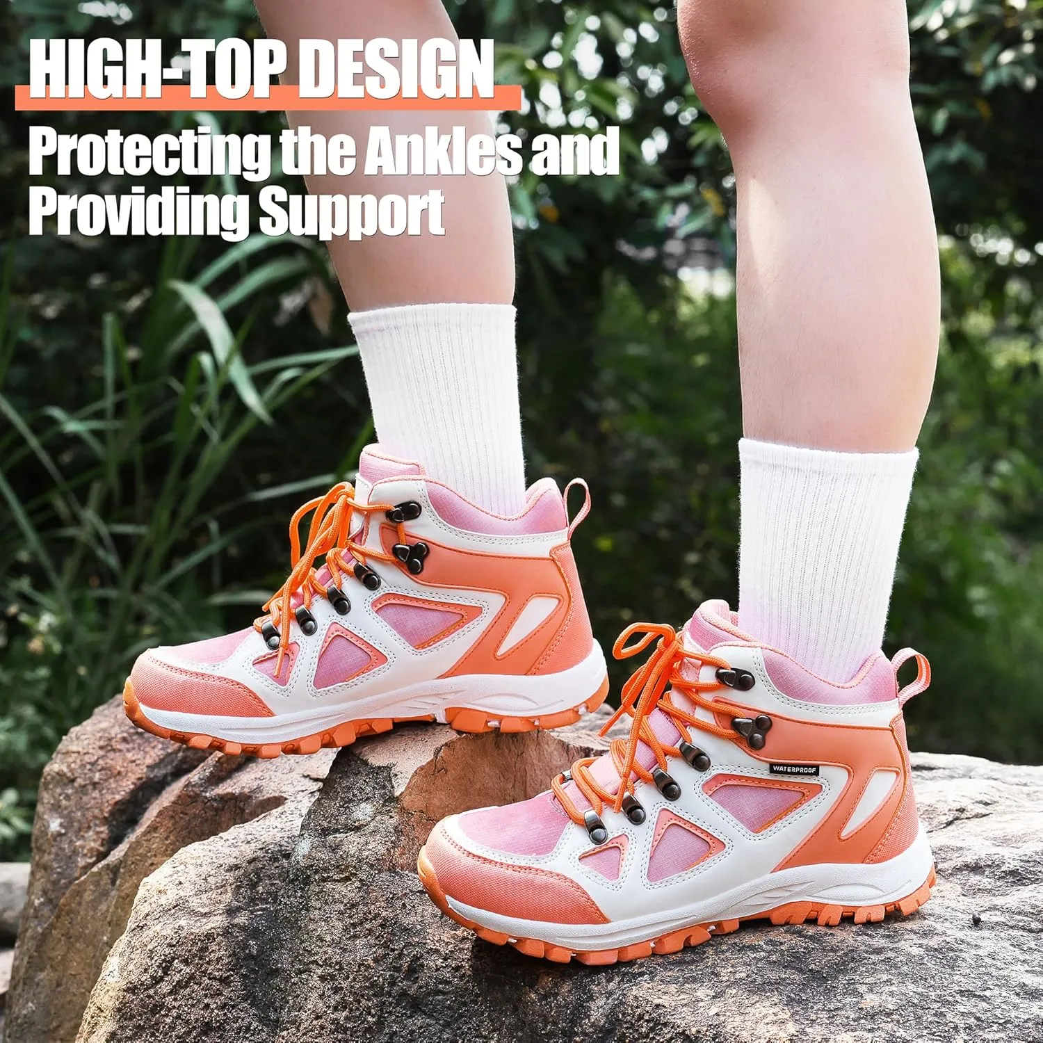R CORD Kids Hiking Boots Waterproof Durable TPR Traction Outsole Anti-Skid Athletic Lace Up Hiking Shoes for Outdoor Adventure