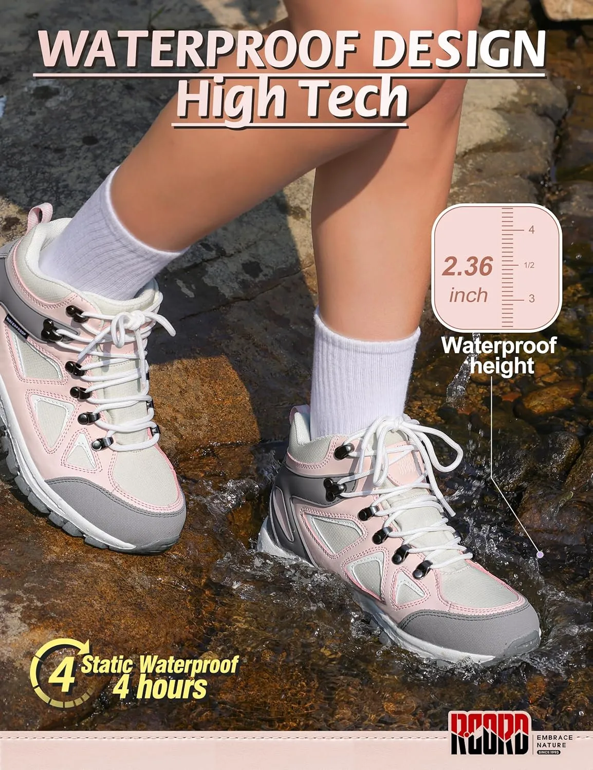 R CORD Kids Hiking Boots Waterproof Durable TPR Traction Outsole Anti-Skid Athletic Lace Up Hiking Shoes for Outdoor Adventure