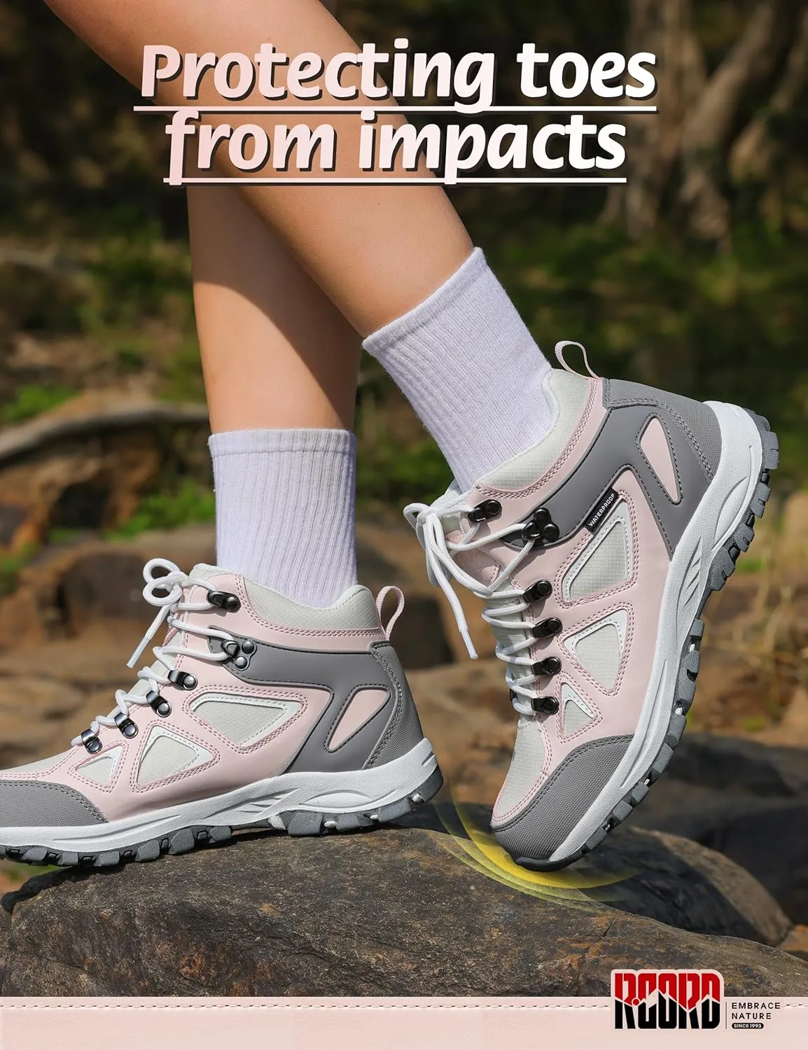 R CORD Kids Hiking Boots Waterproof Durable TPR Traction Outsole Anti-Skid Athletic Lace Up Hiking Shoes for Outdoor Adventure