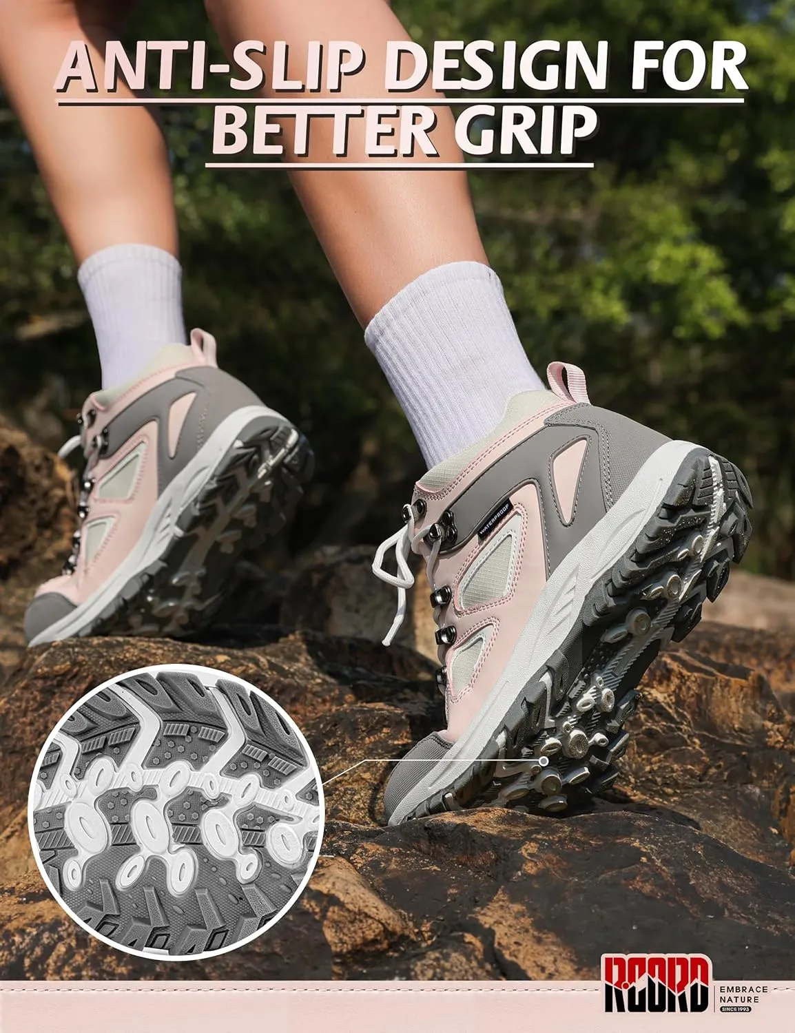 R CORD Kids Hiking Boots Waterproof Durable TPR Traction Outsole Anti-Skid Athletic Lace Up Hiking Shoes for Outdoor Adventure