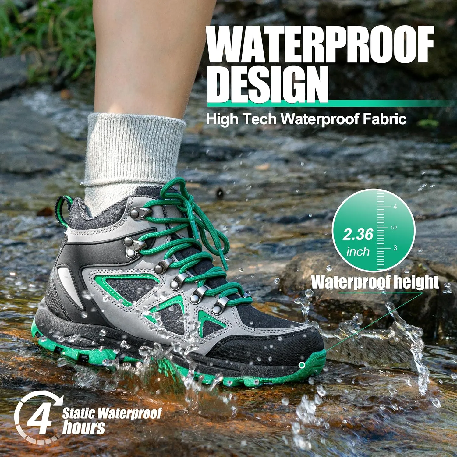 R CORD Kids Hiking Boots Waterproof Durable TPR Traction Outsole Anti-Skid Athletic Lace Up Hiking Shoes for Outdoor Adventure