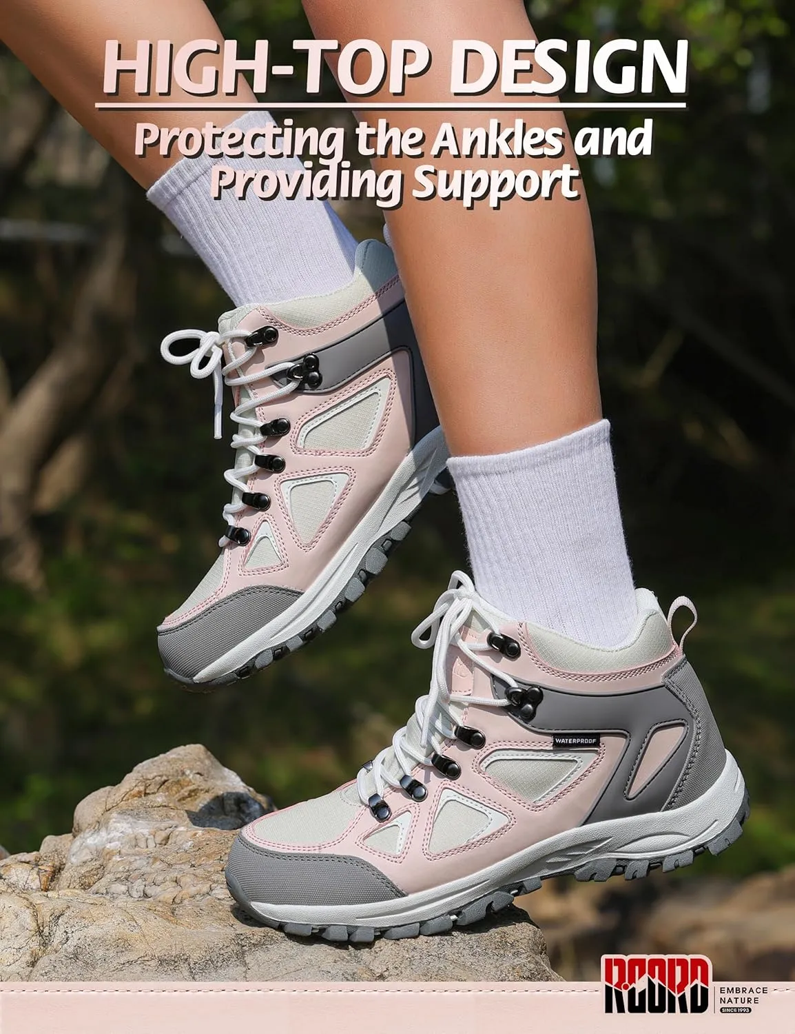 R CORD Kids Hiking Boots Waterproof Durable TPR Traction Outsole Anti-Skid Athletic Lace Up Hiking Shoes for Outdoor Adventure