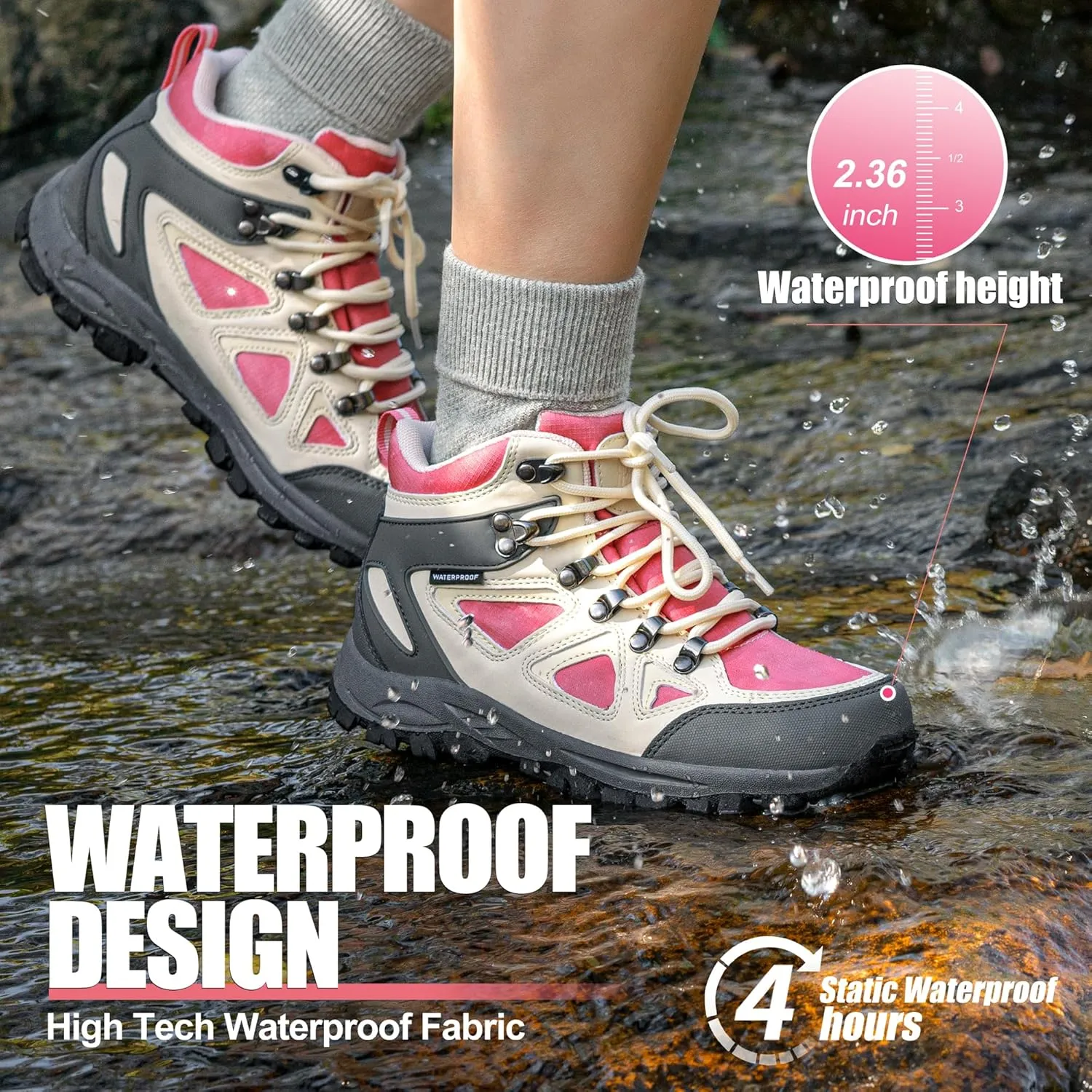 R CORD Kids Hiking Boots Waterproof Durable TPR Traction Outsole Anti-Skid Athletic Lace Up Hiking Shoes for Outdoor Adventure