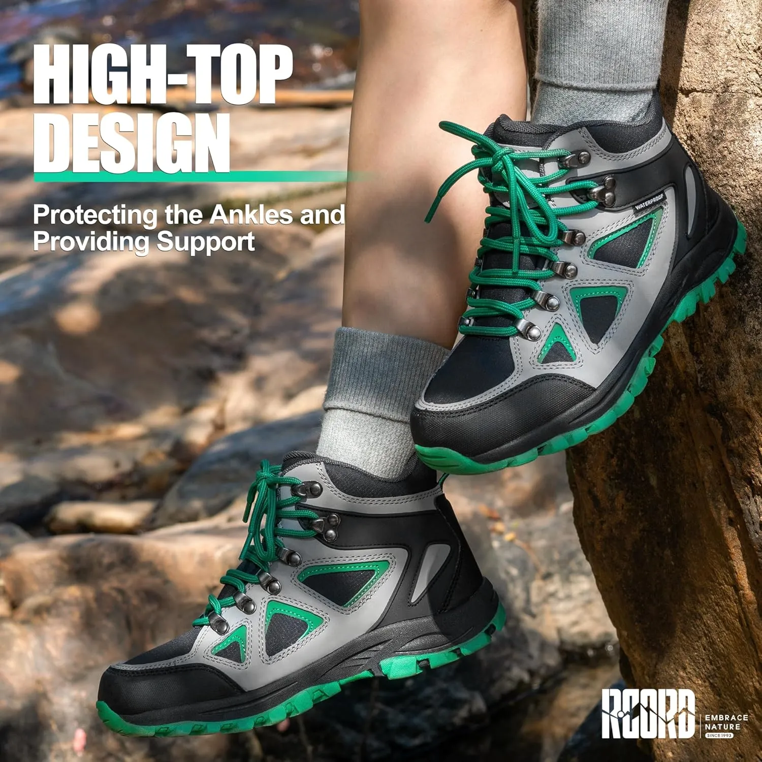 R CORD Kids Hiking Boots Waterproof Durable TPR Traction Outsole Anti-Skid Athletic Lace Up Hiking Shoes for Outdoor Adventure