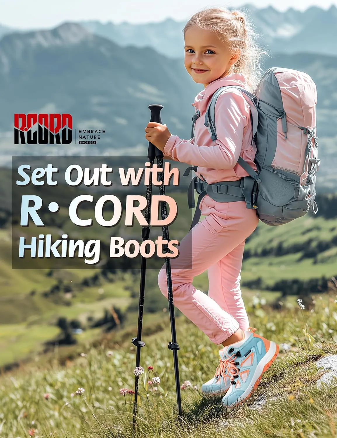 R CORD Kids Hiking Boots Waterproof Durable TPR Traction Outsole Anti-Skid Athletic Lace Up Hiking Shoes for Outdoor Adventure