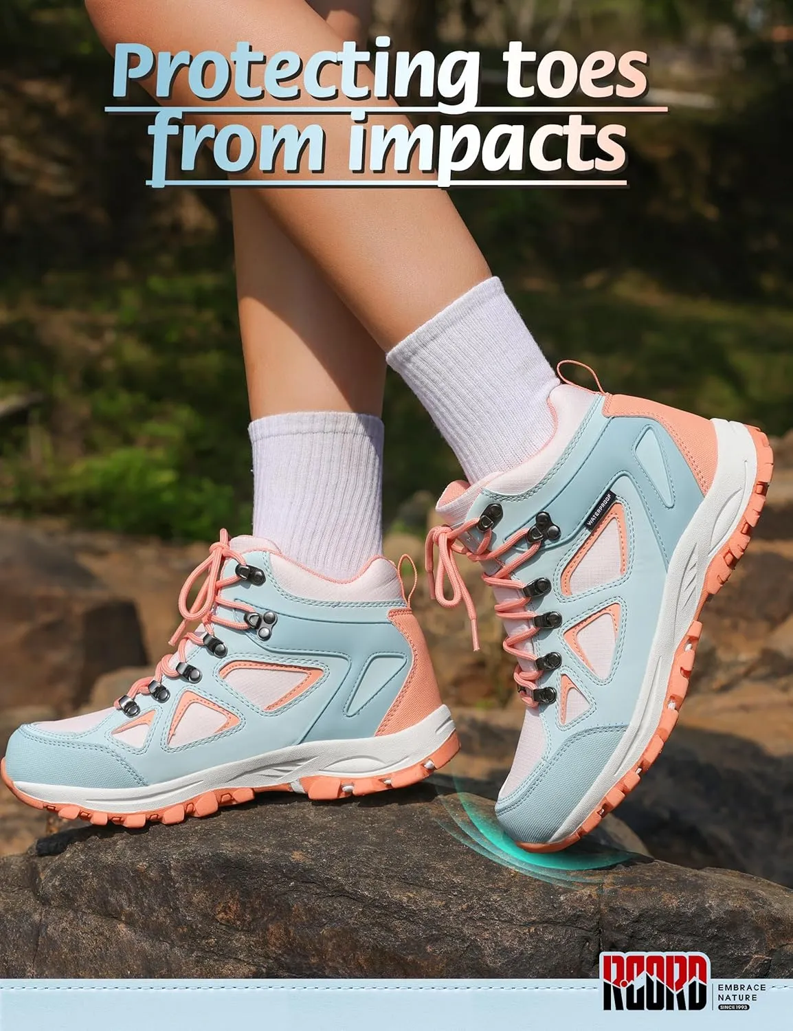 R CORD Kids Hiking Boots Waterproof Durable TPR Traction Outsole Anti-Skid Athletic Lace Up Hiking Shoes for Outdoor Adventure