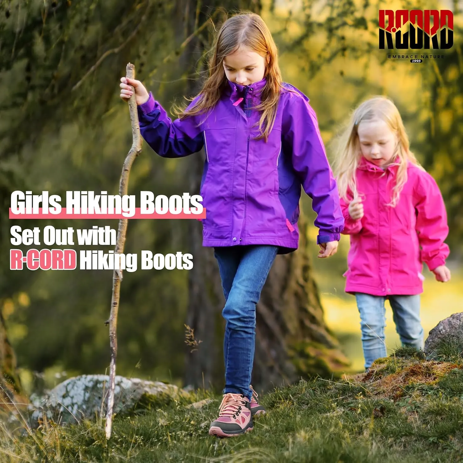 R CORD Kids Hiking Boots Waterproof Durable TPR Traction Outsole Anti-Skid Athletic Lace Up Hiking Shoes for Outdoor Adventure
