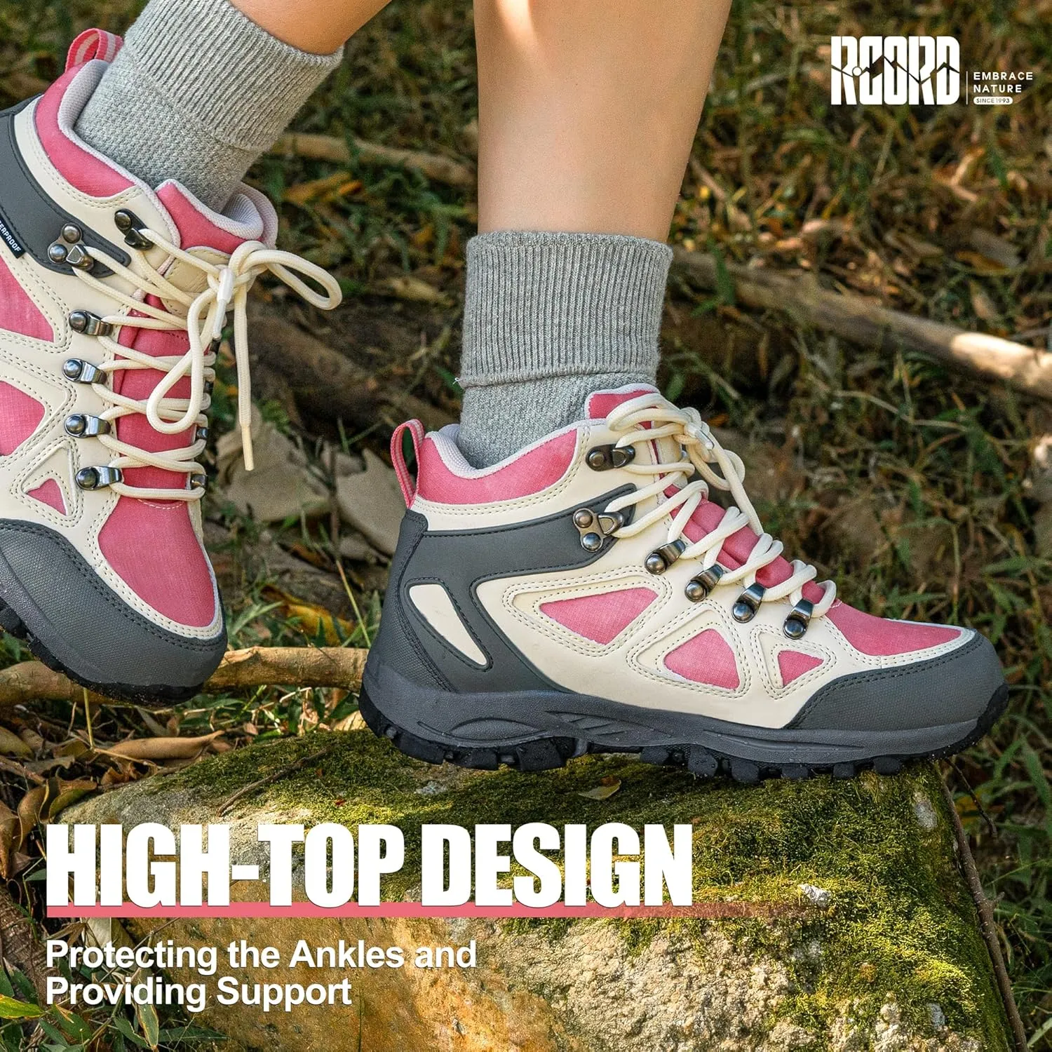 R CORD Kids Hiking Boots Waterproof Durable TPR Traction Outsole Anti-Skid Athletic Lace Up Hiking Shoes for Outdoor Adventure