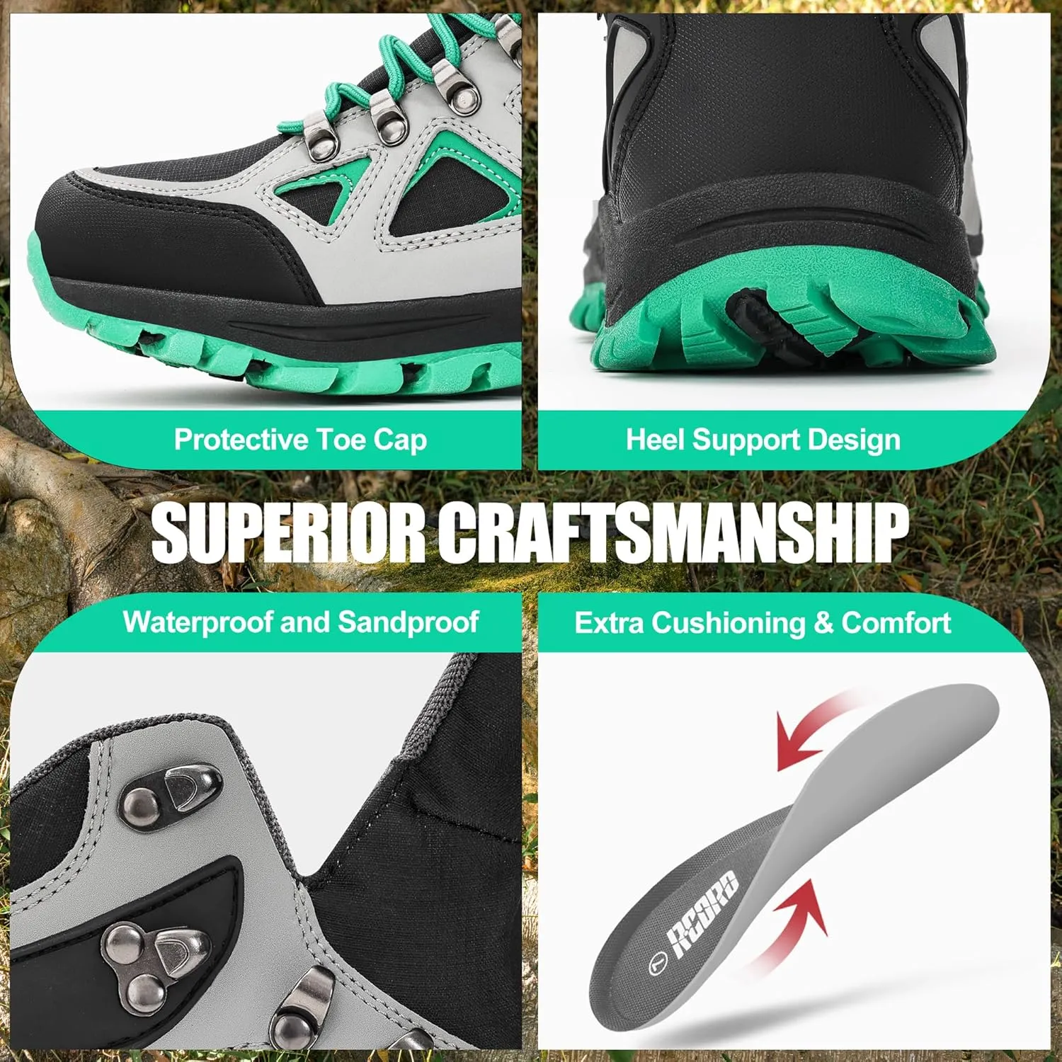 R CORD Kids Hiking Boots Waterproof Durable TPR Traction Outsole Anti-Skid Athletic Lace Up Hiking Shoes for Outdoor Adventure