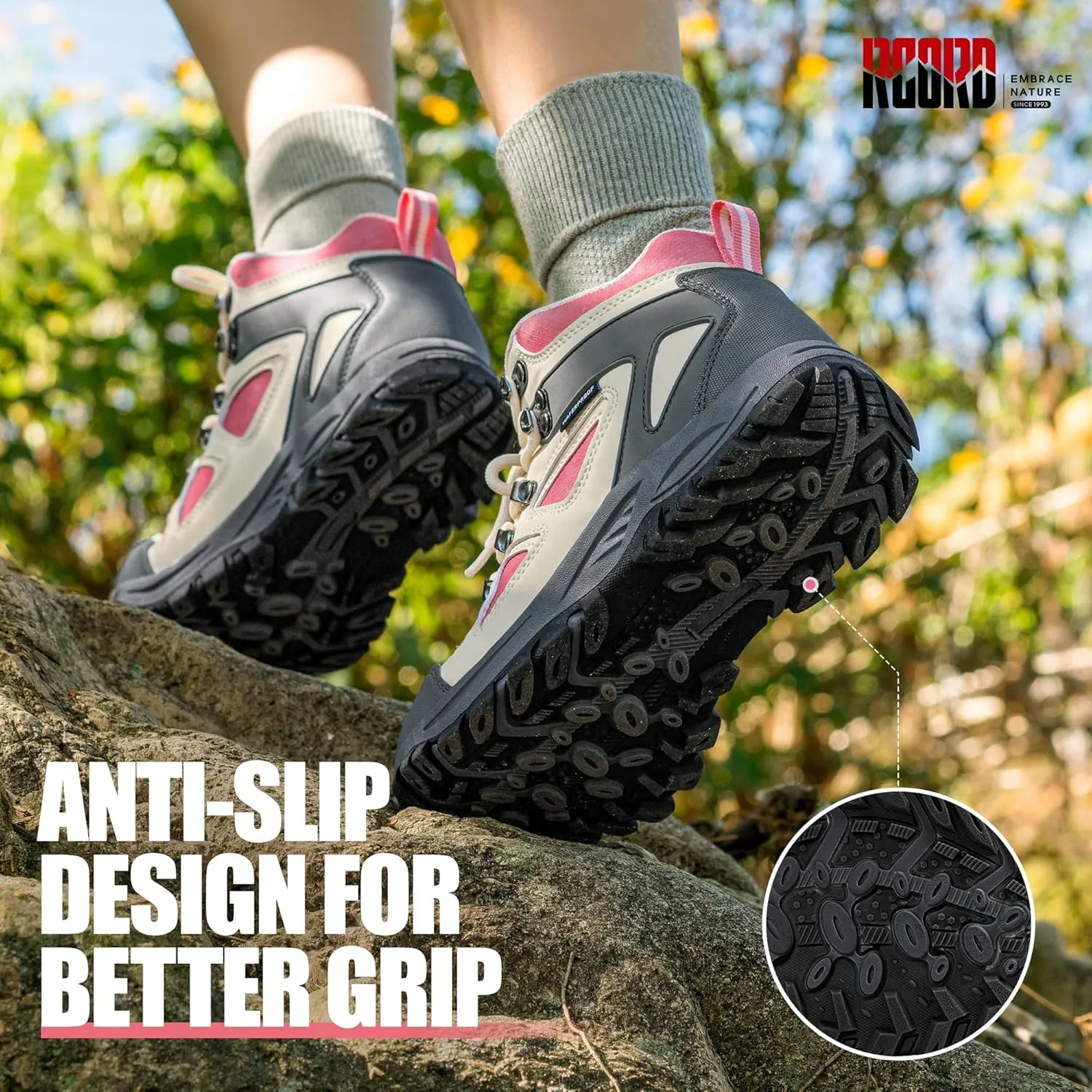 R CORD Kids Hiking Boots Waterproof Durable TPR Traction Outsole Anti-Skid Athletic Lace Up Hiking Shoes for Outdoor Adventure