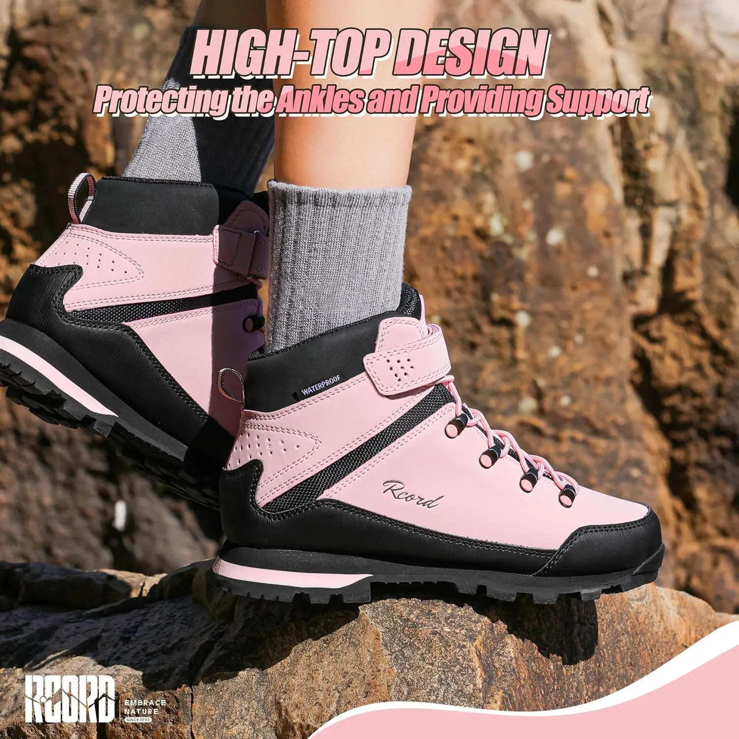 R CORD Kids Hiking Boots Waterproof Girls Boys Hiking Shoes Anti-Skid Athletic Hook and Loop Closure