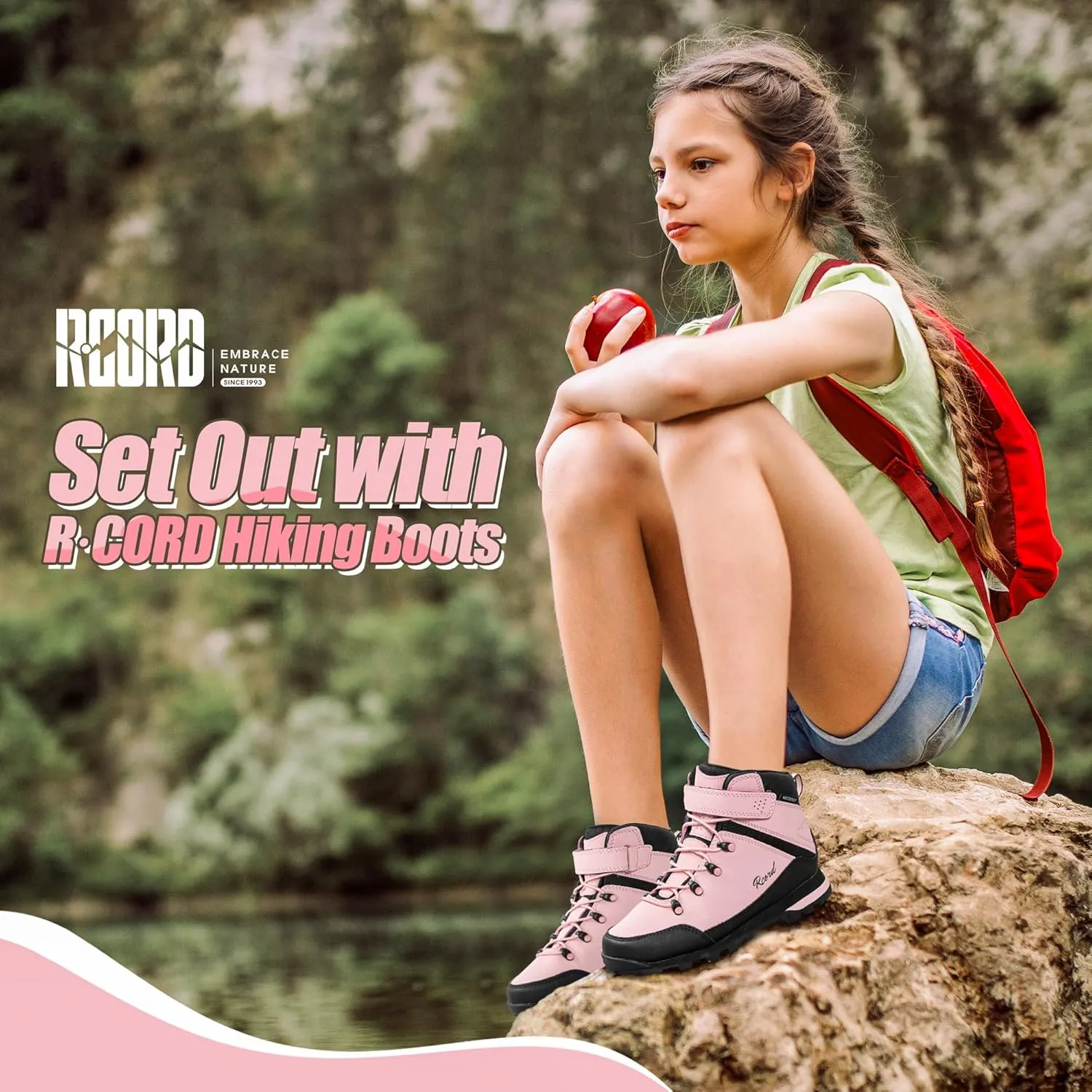 R CORD Kids Hiking Boots Waterproof Girls Boys Hiking Shoes Anti-Skid Athletic Hook and Loop Closure