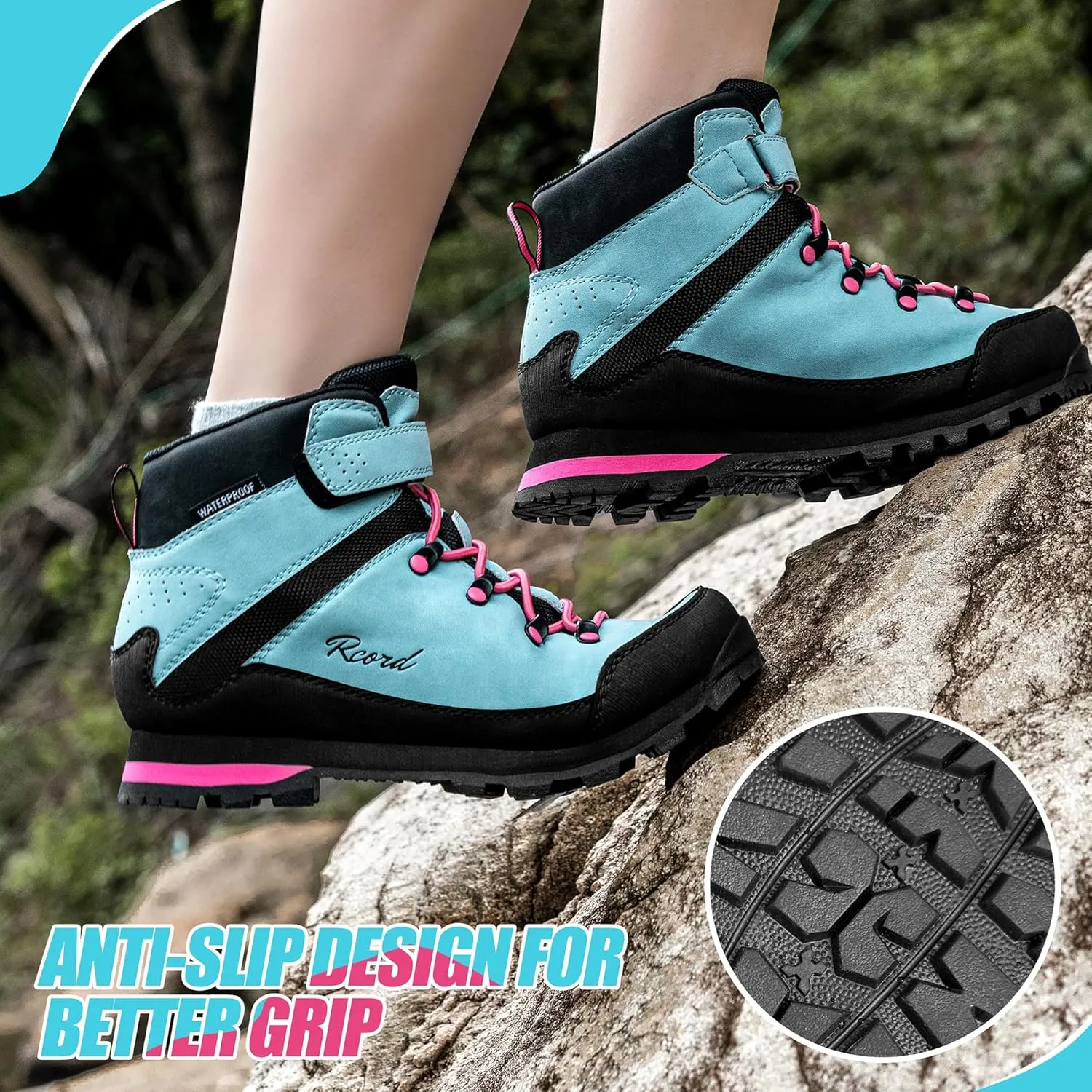 R CORD Kids Hiking Boots Waterproof Girls Boys Hiking Shoes Anti-Skid Athletic Hook and Loop Closure