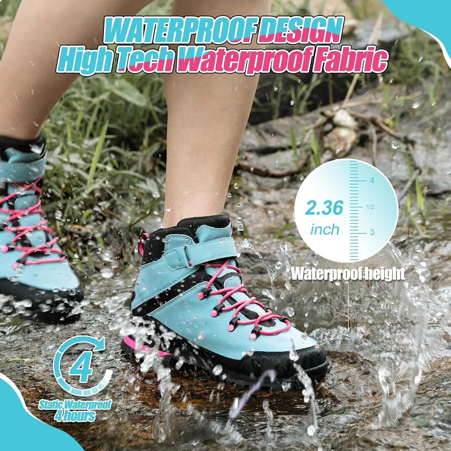 R CORD Kids Hiking Boots Waterproof Girls Boys Hiking Shoes Anti-Skid Athletic Hook and Loop Closure